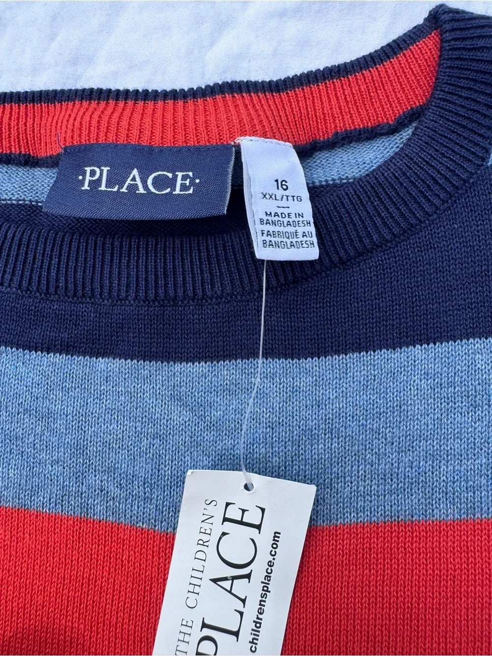 The Children's Place Navy, Light Blue, White & Red Striped Crewneck Sweater